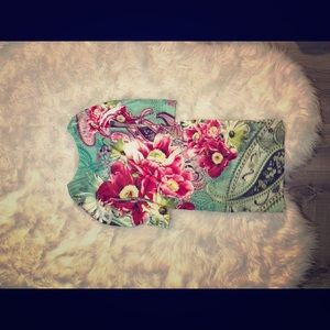 3/4 sleeve high neck scoop back colorful dress